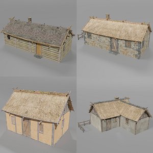 3D medieval village set model