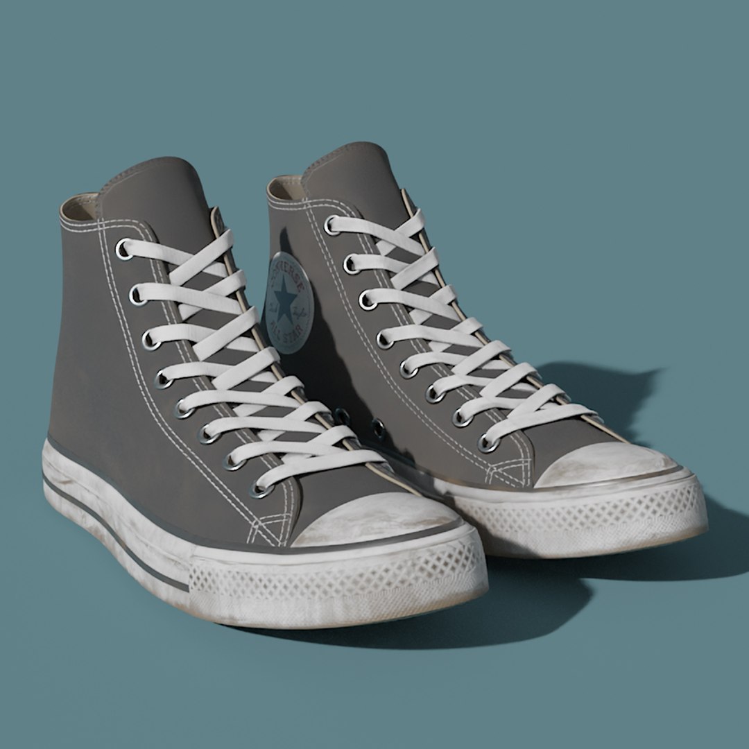 Dirty Converse All Star Black Sneakers 3D model preview