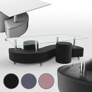 3D coffee table 2 pouffes model
