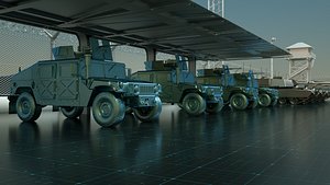 3D MILITARY CAMP FULL OF HUMVEE S400 JET AND TANK model
