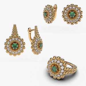 High jewelry Coloured classic emerald set 3D Model Collection