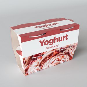 Strawberry Yoghurt Four Pack 3D Model 3D