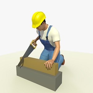 ANIMATED CONSTRUCTION WORKER USING A SAW