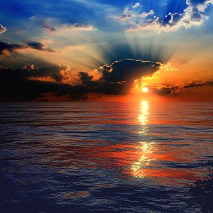 3D sunset sea