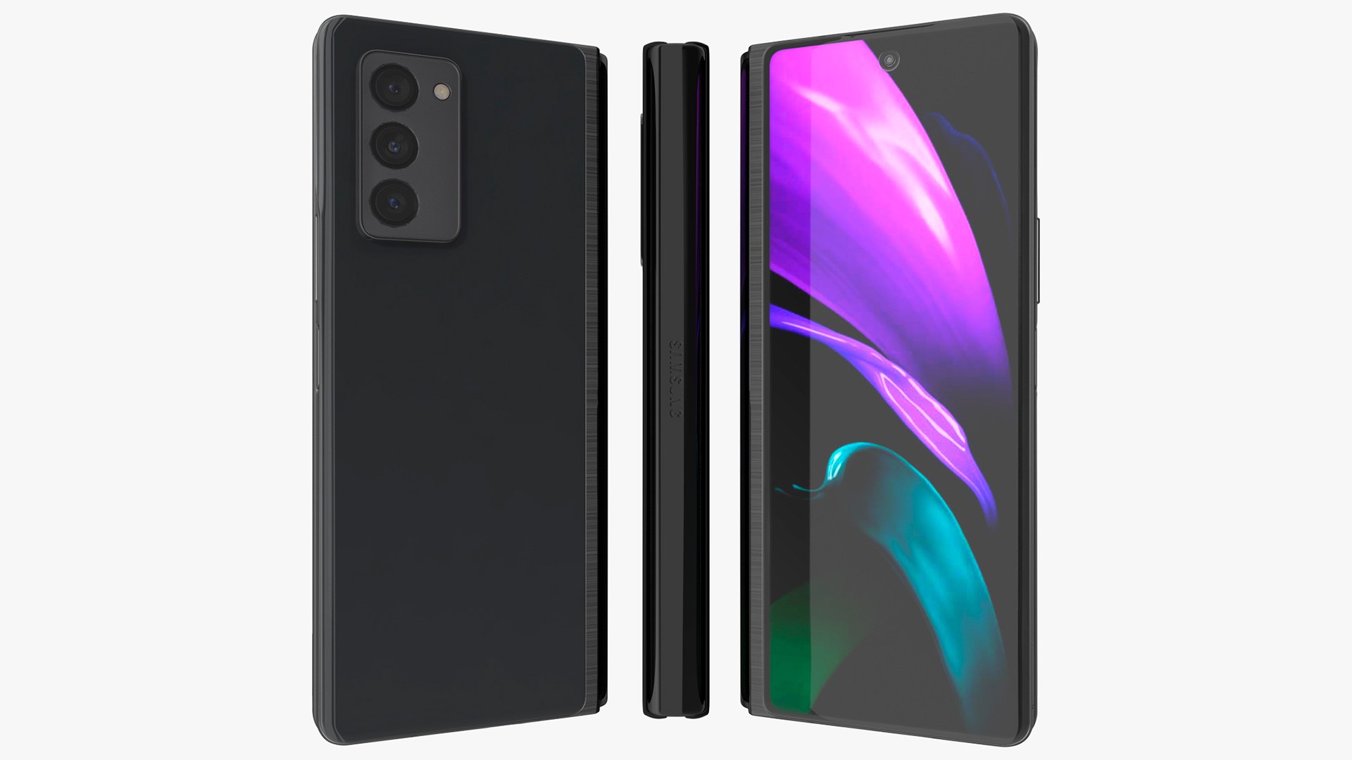 Samsung Z Fold 2 Black Closed 3D model preview