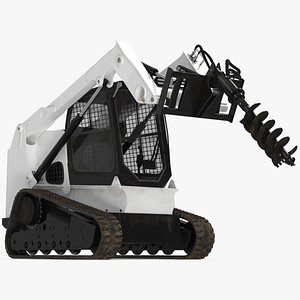 3D Track Skid Steer with Post Hole Auger Rigged for Cinema 4D model