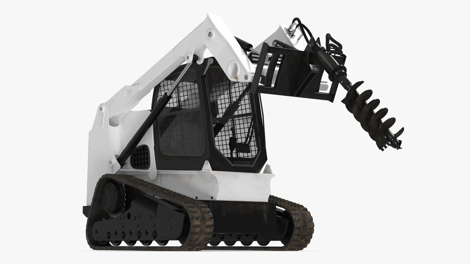 Track Skid Steer with Post Hole Auger Rigged for Cinema 4D 3D model preview
