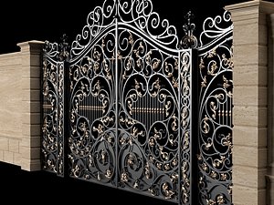 3D Elegant Black Wrought Iron Double Gates model