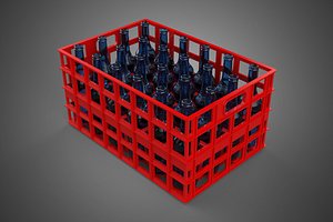 RED GLASS BOTTLE PLASTIC CRATE BOX CONTAINER STORAGE RACK TRAY 3D model