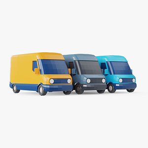 3D Delivery Van Stylized Blue Prime Yellow
