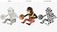 Windup Monkey Toy with Cymbals Striped Red Fur for Cinema 4D