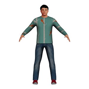 3D low-poly adult asian man model
