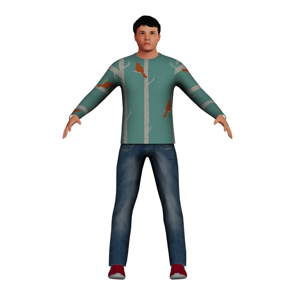 3D low-poly adult asian man model