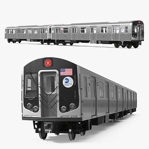MTA R160 Subway Train with Two Connected Cars Silver 3D model