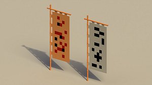 Low Poly Japanese Traditional Flags 3D