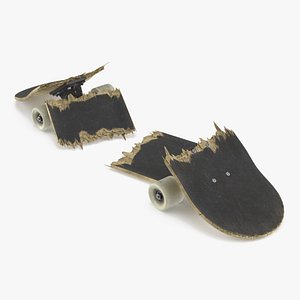 3D Skateboard Shattered into Pieces