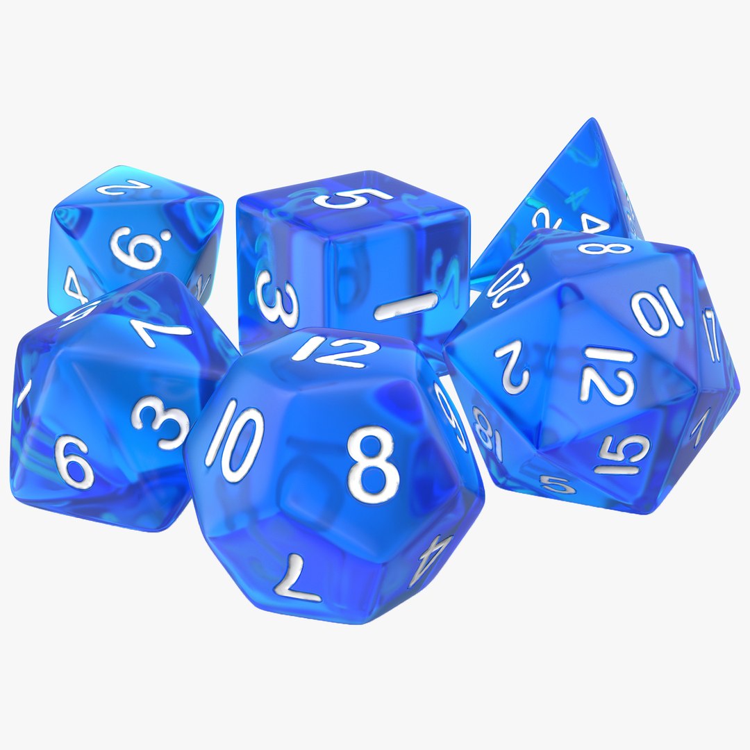 Polyhedral Dice Set Blue 3D model preview