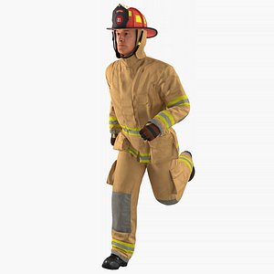 US Firefighter with Fully Protective Suit Rigged 3D Model