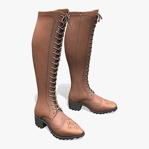 Black Tan Oxford Knee High Laced Boots 3D model