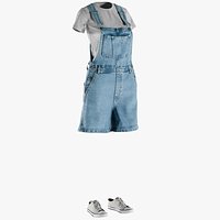 Womens Jean Overalls with Tshirt and Shoes