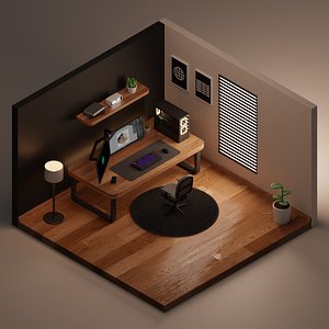 3d isometric desk setup