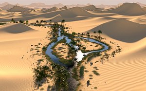 long oasis desert scene 3D model