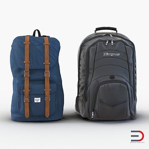 backpacks set realistic 3d model