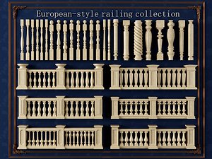 3D European Balustrade Railing Set model