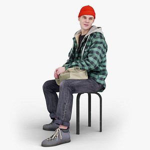Waiting at The Bus Station Casual Guy in Flannel 3D model