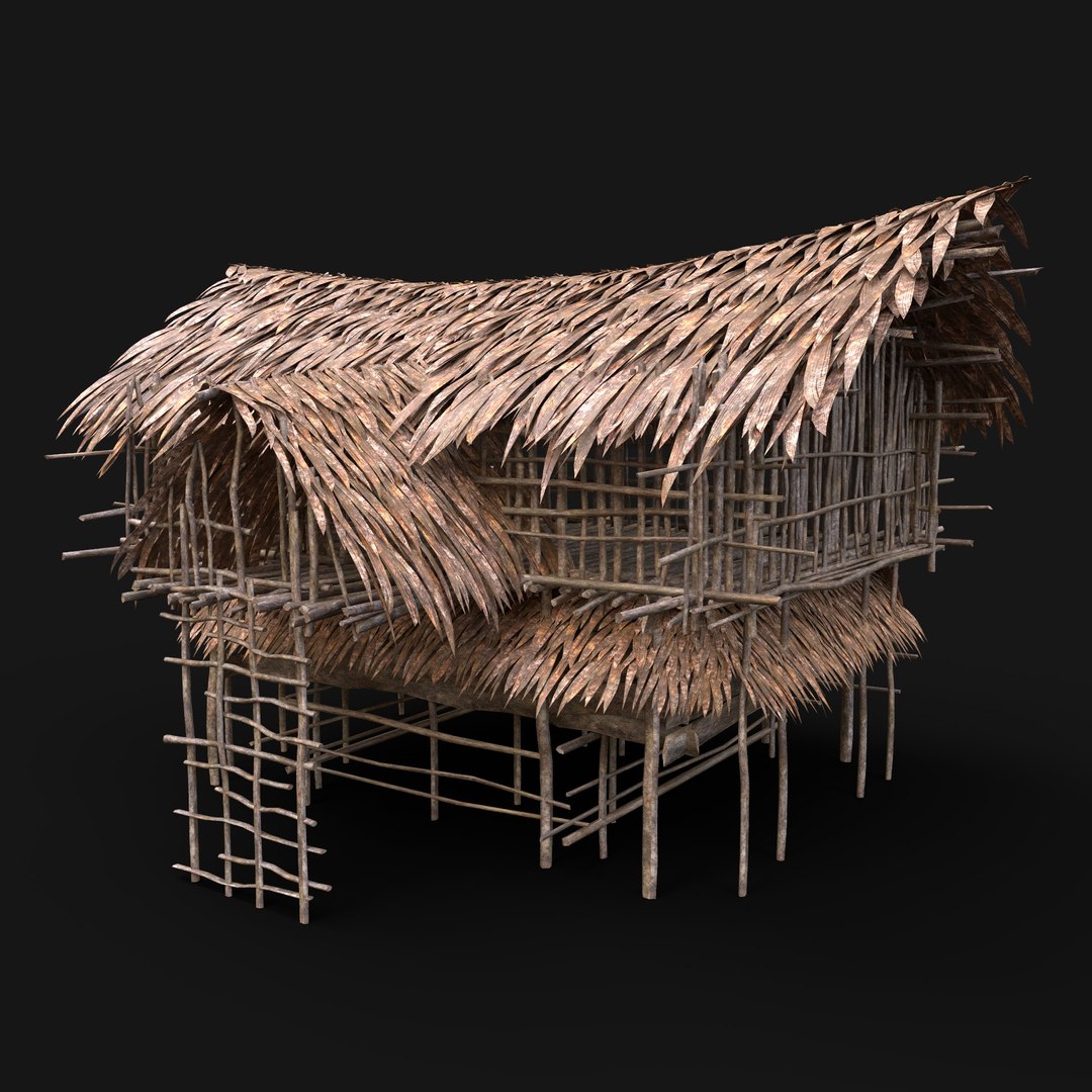 3D model SIMPLE TRIBAL JUNGLE PRIMAL HUT HOUSE TENT TREE SURVIVAL VR / AR /  low-poly