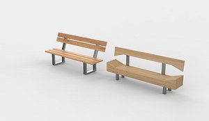 Wooden ribbed bench 3D model