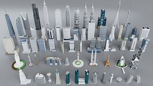 60 Famous Skyscrapers Buildings - Realistic High Detailed 3D