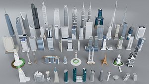 60 Famous Skyscrapers Buildings - Realistic High Detailed