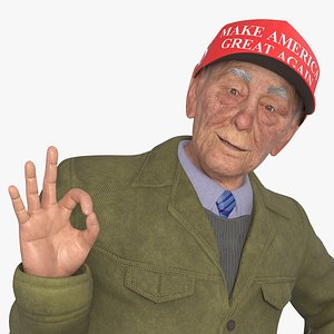 Old Man wearing Donald Trump Hat Rigged 3D
