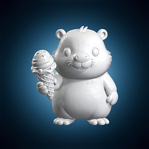 Chibi Capybara Ice Cream Cone 3D Print Model 3D model