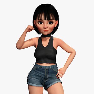 cartoon cute Woman Stylized Low-poly 3D model