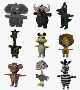 funny cartoon exotic animals 3D model