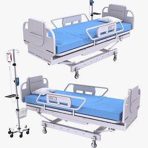 3D Hospital Medical Bed With IV Stand