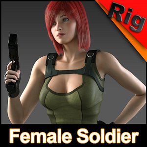 3d rigged female soldier character model