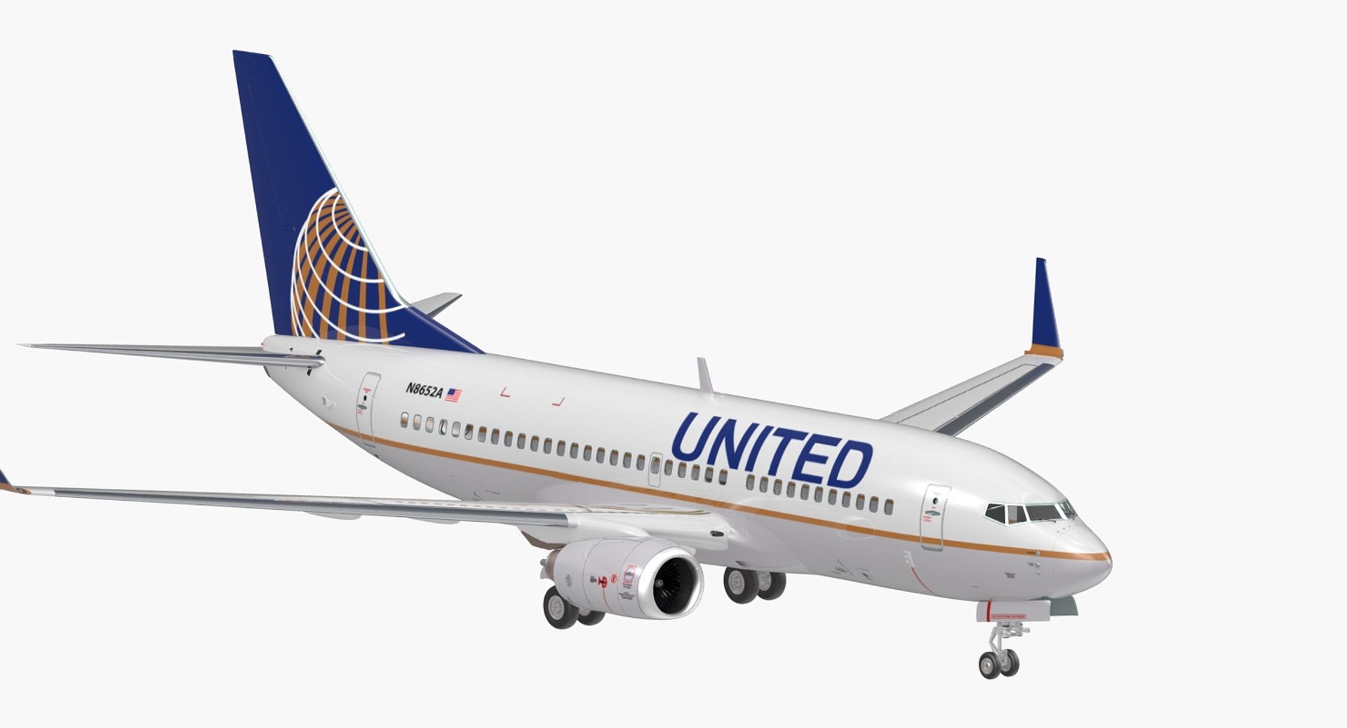 Boeing 737-700 United Airlines Rigged 3D model preview
