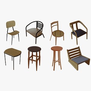 3D Bundle Wooden Chair 3D Model model