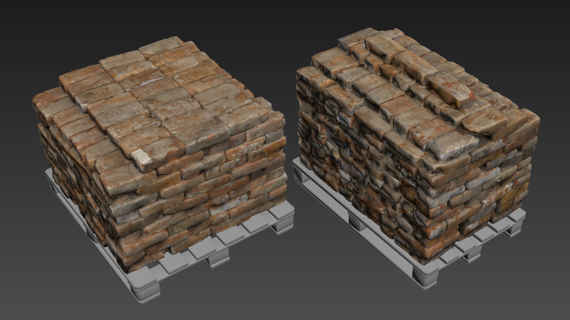 Pallets with old bricks 3D https://p.turbosquid.com/ts-thumb/ik/83RvXM/kd/pvvp1/jpg/1655007469/1920x1080/fit_q87/56d5614a76d979d8fe2c0f6d5511a1431b462411/pvvp1.jpg
