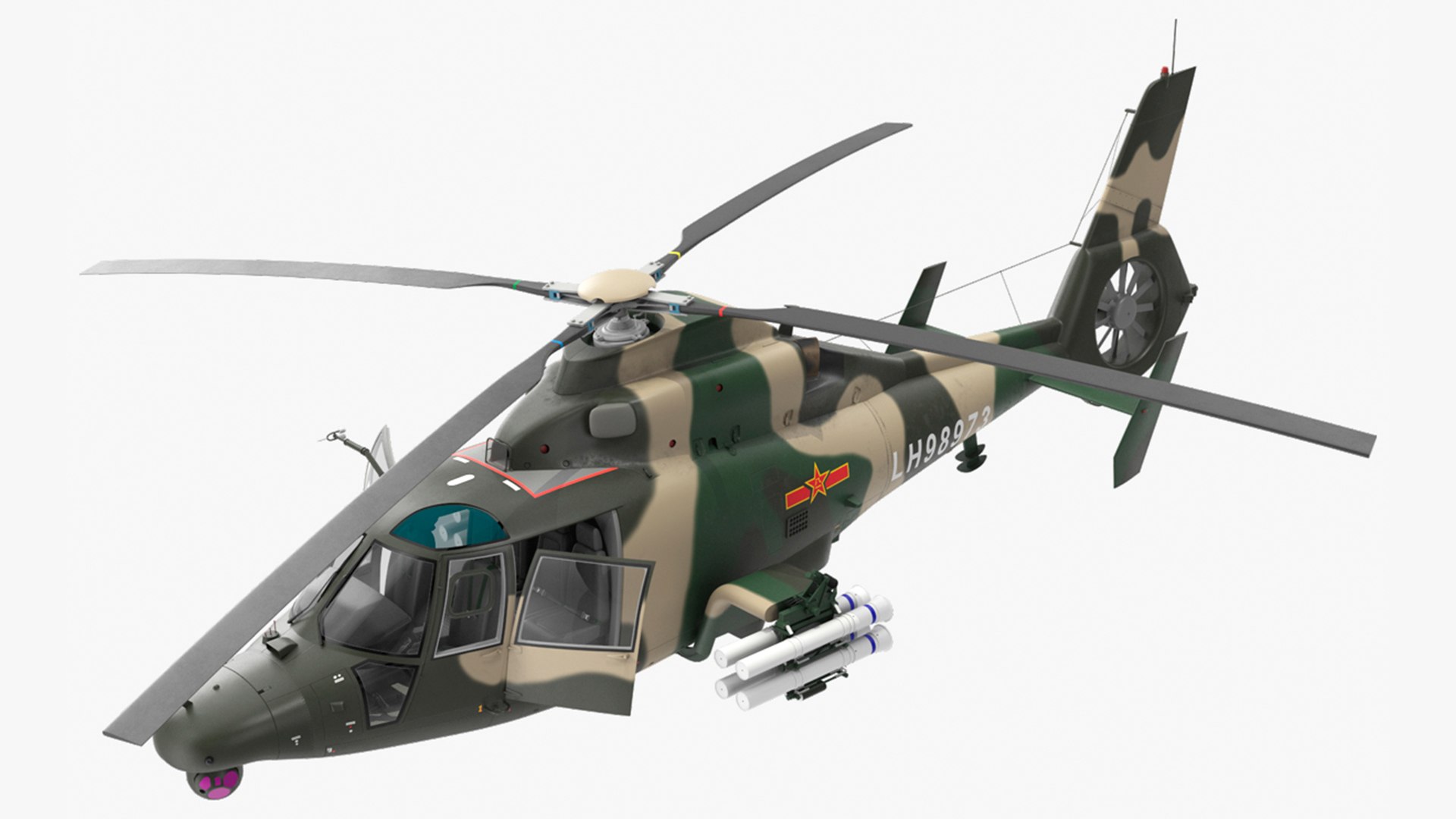 Military Harbin Z-9WZ with Missile Rigged 3D model preview