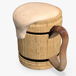 Wooden Mug with Beer 3D model