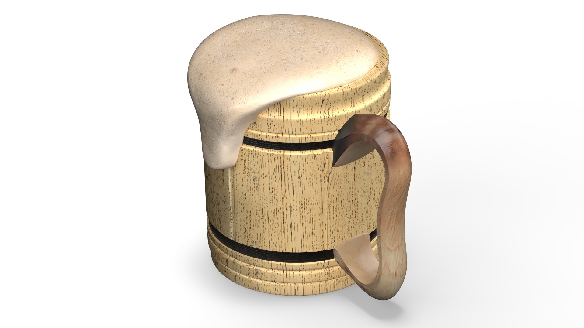 Wooden Mug with Beer 3D model preview