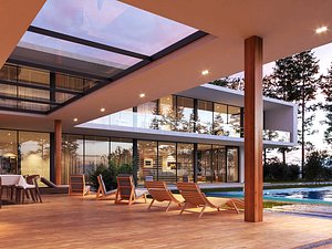 Exterior Modern House - Sunset Full Scene