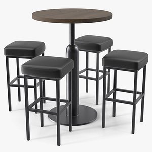 Bar Table with Stools 3D model