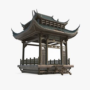 3D Ancient four-cornered pavilions in Asia model