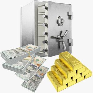 3D dollars safe money gold