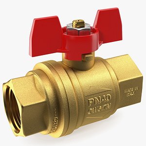3D Ball Valve with Red Butterfly Handle model